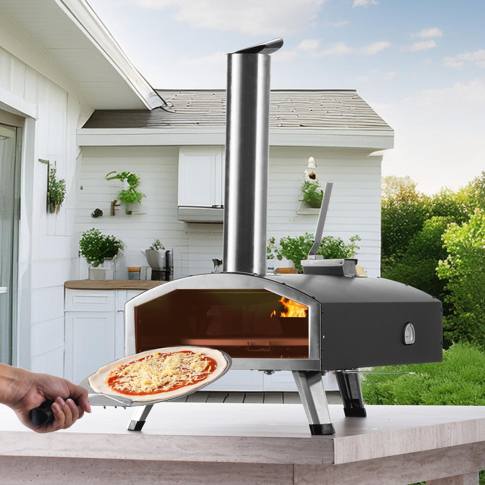 VEVOR 12Outdoor Pizza Oven Portable Wood Pellet Pizza Oven Camping W Rotation