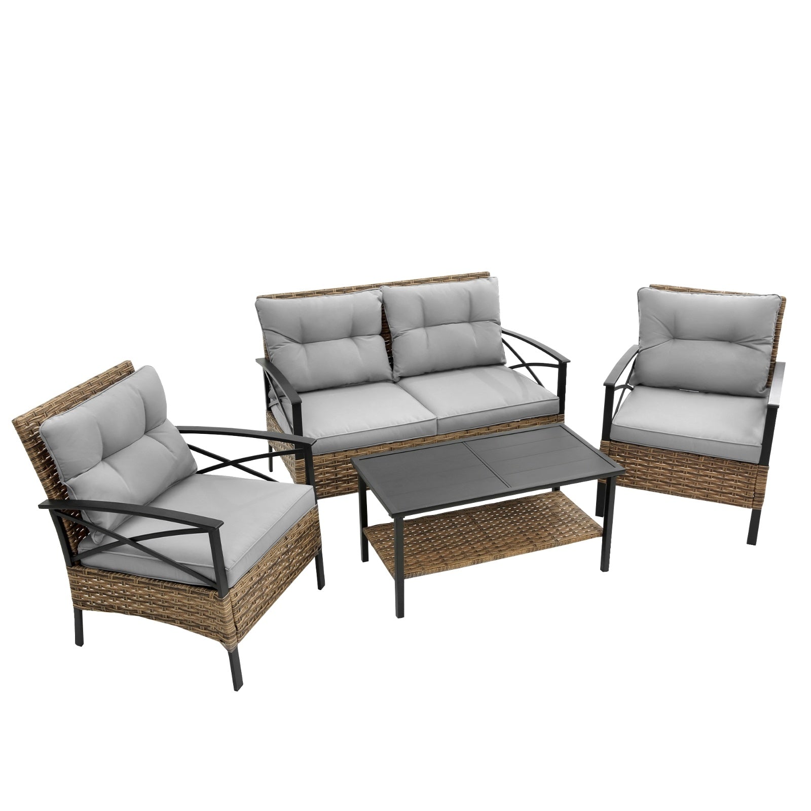 Patio 4Piece Sectional Sofa Set KD Rattan Wicker Outdoor Garden Furniture