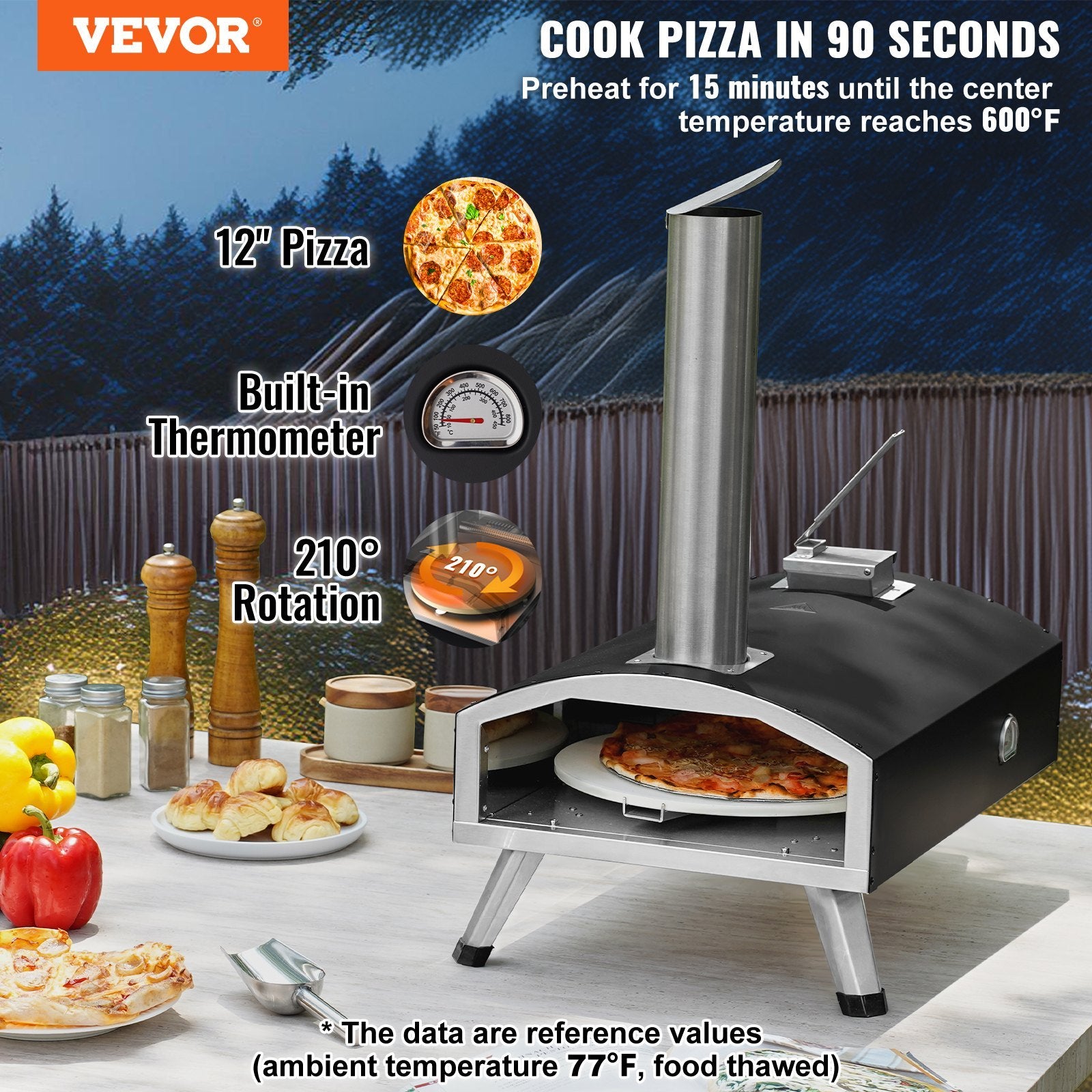 VEVOR 12Outdoor Pizza Oven Portable Wood Pellet Pizza Oven Camping W Rotation